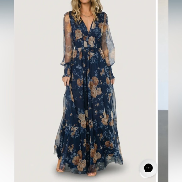 Baltic Born Dresses & Skirts - Baltic Born Layla Tulle Maxi Dress Blue + Golden Floral 2XL Long Sleeve New